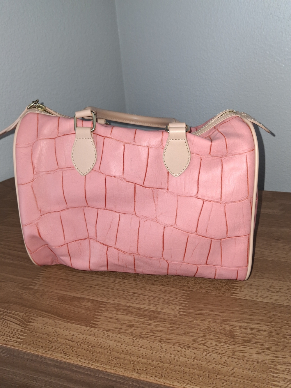Kate Landry Pink Croc-Embossed Structured Satchel Bag - Picture 1 of 8